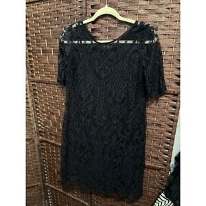 Motherhood‎ Maternity Black Lace Dress Short Sleeve V Neck Elegant S Small